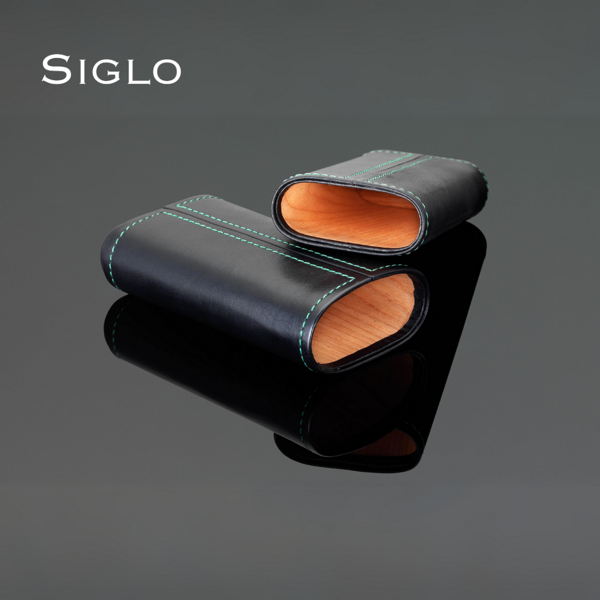 10010295D SIGLO Cedar Leather Case - Green Stitch